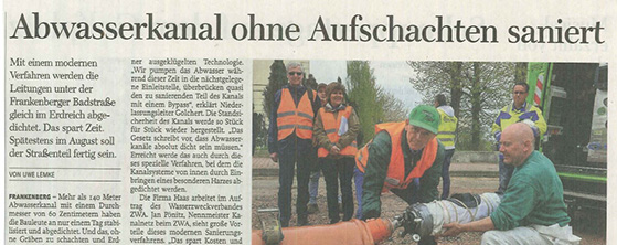 Zeitungsartikel Abwasserkanal ohne Aufschachten Haas Stuttgart, Ludwigsburg & Region