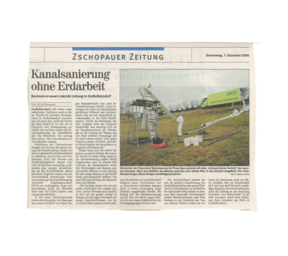 Zeitungsartikel Kanalsanierung ohne Erdarbeiten Haas Stuttgart, Ludwigsburg & Region